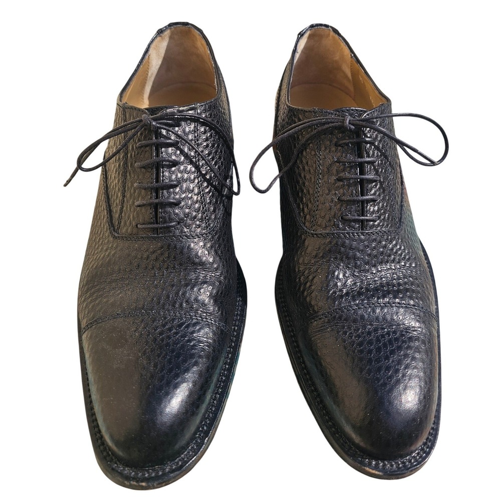 R.‎ Martegani Boutique Black Pebbled Leather Cap Toe Oxfords Men's Size 10 M